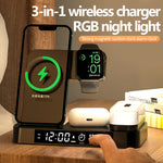 A37 30W 3-in-1 Kabelloser Ladeständer mit RGB-Nachtlicht & Weckerfunktion, A37 30W Weiß, A37 30W Schwarz