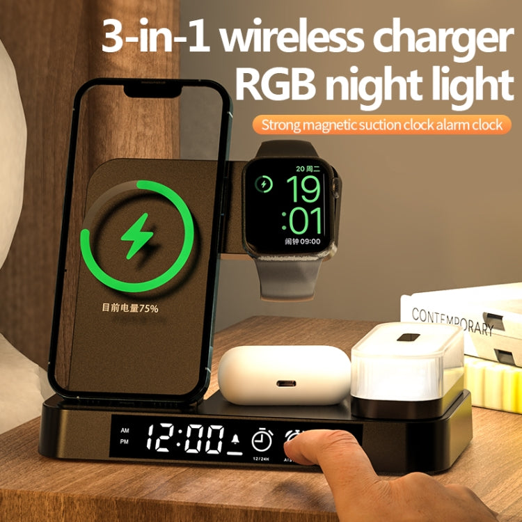 A37 30W 3-in-1 Kabelloser Ladeständer mit RGB-Nachtlicht & Weckerfunktion, A37 30W Weiß, A37 30W Schwarz