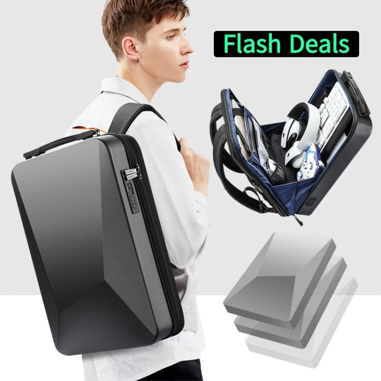 Bopai 61-93318A Hartschalen Wasserdichter und Erweiterbarer Rucksack mit USB-Ladeanschluss, Spezifikation:, Standard (Silber), Passwort (Silber), Standard (Schwarz), Passwort (Schwarz)