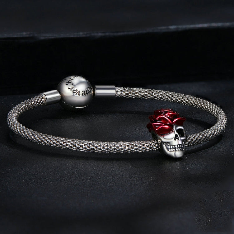 SCC2403 Halloween Rose Skull Skeleton Pearl 925 Silver Bracelet Accessories, SCC2403