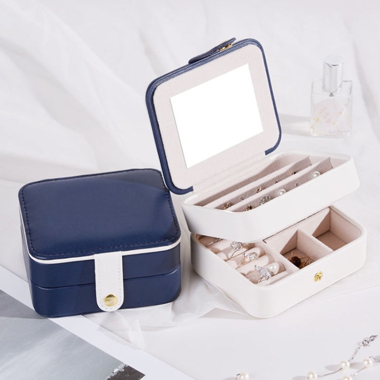 SH688-58 Quadratische Doppel-Lagen PU Ohrring Aufbewahrungs Schmuckbox, Doppel-Lagen (Weiß), Doppel-Lagen (Marineblau), Doppel-Lagen (Rosa), Doppel-Lagen (Hellblau)