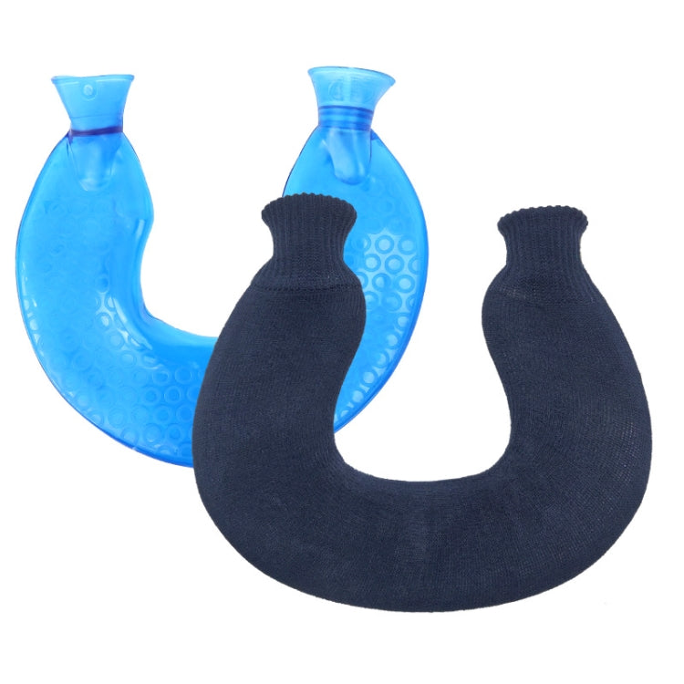 U-förmige PVC-Wärmflasche für Schulter und Nacken, explosionsgeschützt, mit Wassereinspritzung, Blau + Grau Kristall, Blau + Marineblau Kristall, Blau + Grüne Schneeflocke Strick, Blau + Grau Strick, Blau + Cyan Strick, Blau Hellcyan Strick