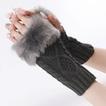 Ladies Short Type Furry Gloves Diamond Knit Warm Fingerless Arm Sleeves, Beige, Dark Gray, Light Grey, White, Black, Wine Red, Tibetan, Coffee, Khaki
