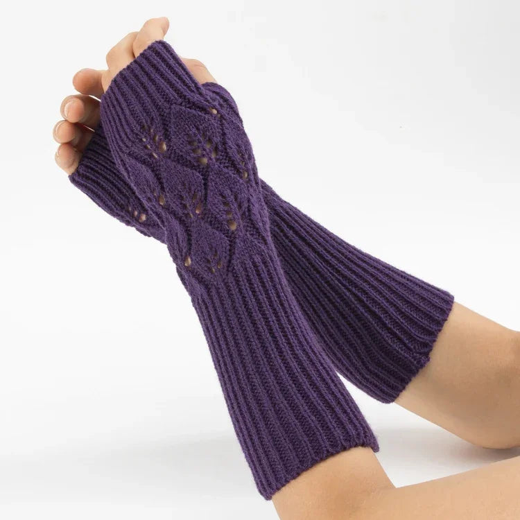 Winter-Strickhandschuhe für Damen und Herren, Jacquard-Blätter, Radfahren, warm, fingerlos, Wolle, Lila, Schwarz, Weiß, Jujube, Hellgrau, Kaffee, Dunkelgrau
