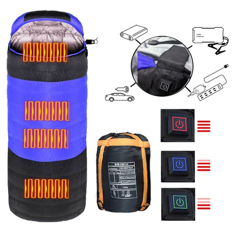 USB Elektrische Heizung Daunenbaumwoll-Schlafsack, 3-stufige Temperaturregelung, (180+30)x75cm Orange