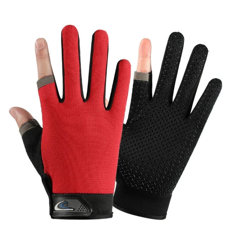 1 Paar QX0008 Outdoor-Sonnenschutz-Anti-Rutsch-Anglerhandschuhe mit zwei offenen Fingern, Einheitsgröße