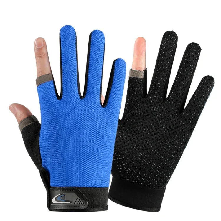 1 Paar QX0008 Outdoor-Sonnenschutz-Anti-Rutsch-Anglerhandschuhe mit zwei offenen Fingern, Einheitsgröße