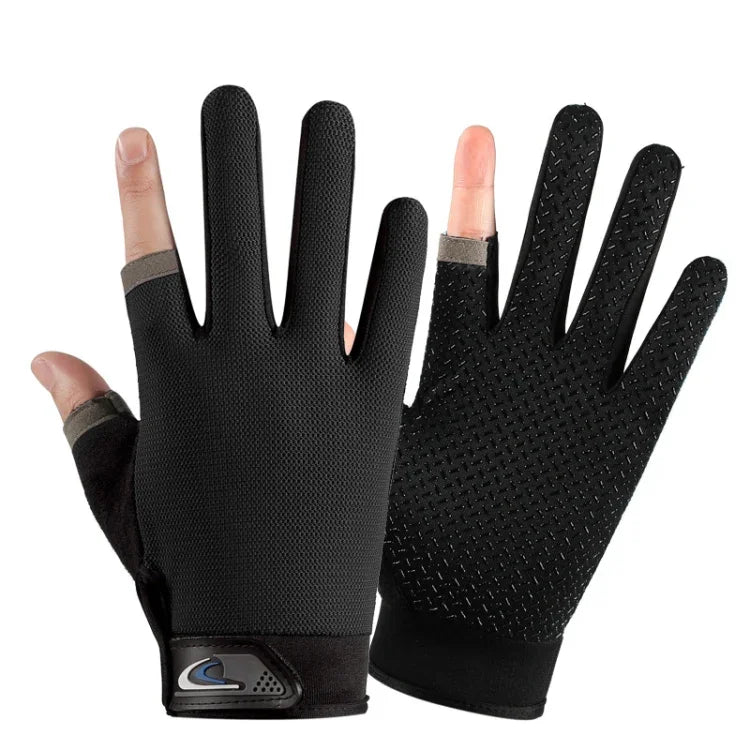 1 Paar QX0008 Outdoor-Sonnenschutz-Anti-Rutsch-Anglerhandschuhe mit zwei offenen Fingern, Einheitsgröße