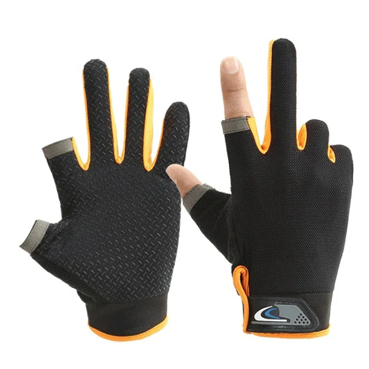 1 Paar QX0008 Outdoor-Sonnenschutz-Anti-Rutsch-Anglerhandschuhe mit zwei offenen Fingern, Einheitsgröße