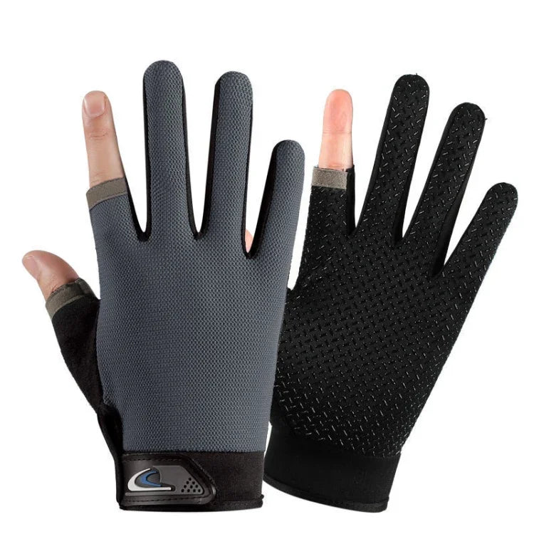 1 Paar QX0008 Outdoor-Sonnenschutz-Anti-Rutsch-Anglerhandschuhe mit zwei offenen Fingern, Einheitsgröße
