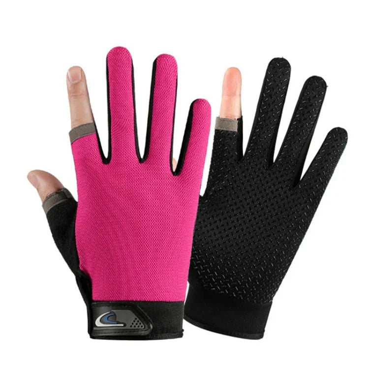 1 Paar QX0008 Outdoor-Sonnenschutz-Anti-Rutsch-Anglerhandschuhe mit zwei offenen Fingern, Einheitsgröße