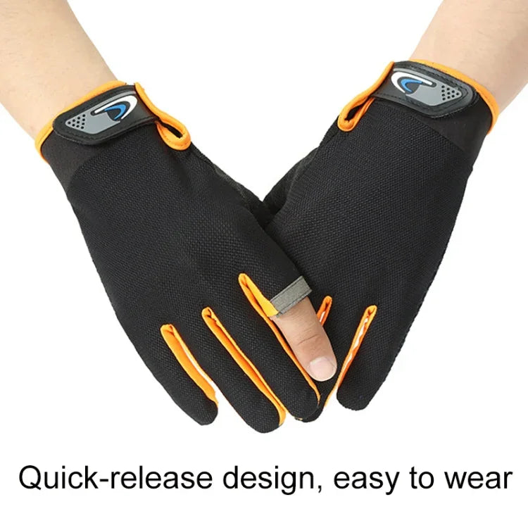 1 Paar QX0008 Outdoor-Sonnenschutz-Anti-Rutsch-Anglerhandschuhe mit zwei offenen Fingern, Einheitsgröße