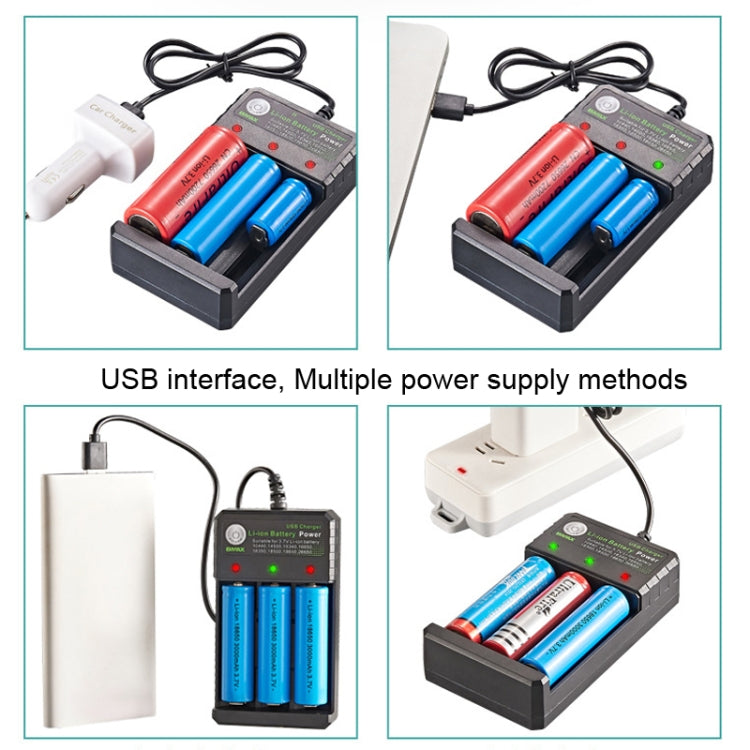 BMAX 18650 3-fach USB-Ladestation 3,7/4,2V Unabhängiges Lithium-Akku-Ladegerät, 3-fach USB (Schwarz)