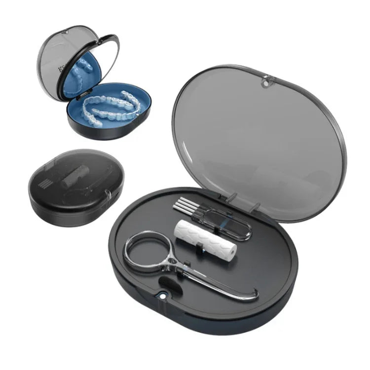 Magnetischer Zahnspangenhalter Kosmetikspiegel Aufbewahrungsbox mit Kaugummi, Schwarz, Navy