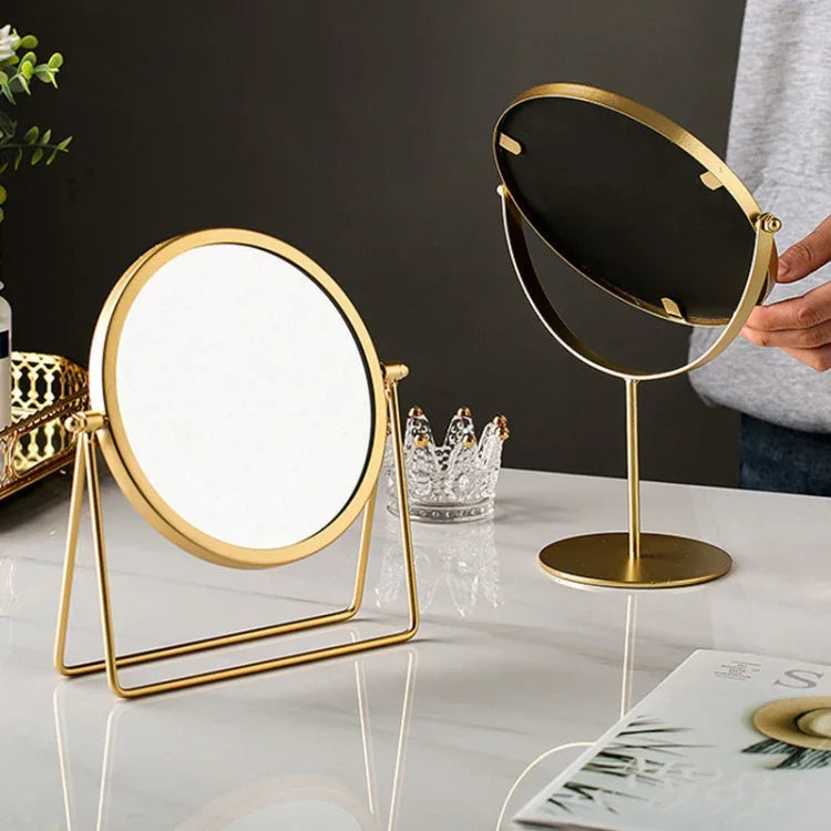 Einfacher, tragbarer Schminkspiegel mit Drehfunktion, erhältlich in verschiedenen Ausführungen: Gold (Hochformat) und Schwarz (Hochformat) sowie Schwarz (Standmodell).