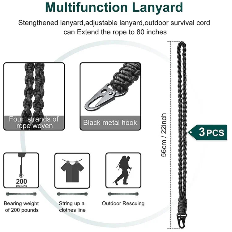 QD-258 Multifunktionales handgeflochtenes Outdoor-Lanyard mit Metallschnalle, QD-258 Fallschirmspringerseile (Rot), QD-258 Fallschirmspringerseile (Schwarz), QD-258 Fallschirmspringerseile (Dunkelblau)