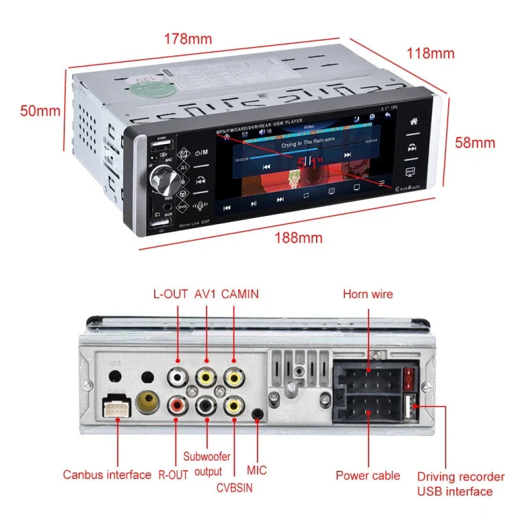 A2905 5,1 Zoll IPS Kapazitiver Bildschirm Einzel-Drehknopf Carplay Player, Stil:, Standard, Standard+4 Lichtkamera, Standard+8 Lichtkamera, Standard+12 Lichtkamera, Standard+AHD Lichtkamera