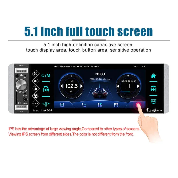 A2905 5,1 Zoll IPS Kapazitiver Bildschirm Einzel-Drehknopf Carplay Player, Stil:, Standard, Standard+4 Lichtkamera, Standard+8 Lichtkamera, Standard+12 Lichtkamera, Standard+AHD Lichtkamera