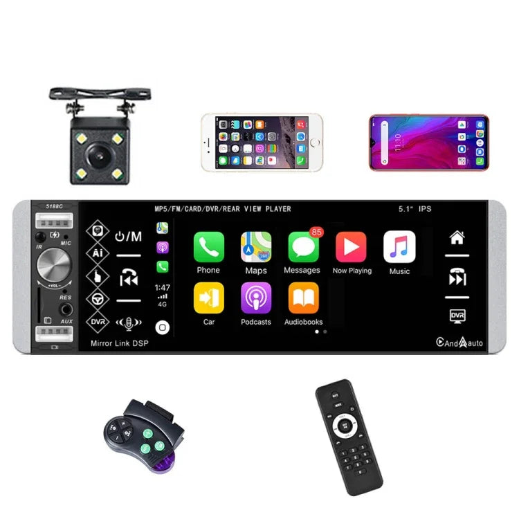 A2905 5,1 Zoll IPS Kapazitiver Bildschirm Einzel-Drehknopf Carplay Player, Stil:, Standard, Standard+4 Lichtkamera, Standard+8 Lichtkamera, Standard+12 Lichtkamera, Standard+AHD Lichtkamera