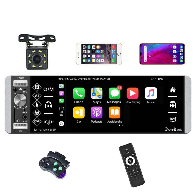 A2905 5,1 Zoll IPS Kapazitiver Bildschirm Einzel-Drehknopf Carplay Player, Stil:, Standard, Standard+4 Lichtkamera, Standard+8 Lichtkamera, Standard+12 Lichtkamera, Standard+AHD Lichtkamera