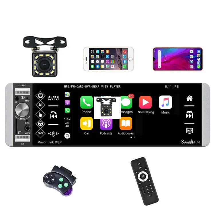 A2905 5,1 Zoll IPS Kapazitiver Bildschirm Einzel-Drehknopf Carplay Player, Stil:, Standard, Standard+4 Lichtkamera, Standard+8 Lichtkamera, Standard+12 Lichtkamera, Standard+AHD Lichtkamera