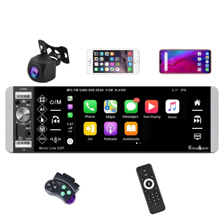 A2905 5,1 Zoll IPS Kapazitiver Bildschirm Einzel-Drehknopf Carplay Player, Stil:, Standard, Standard+4 Lichtkamera, Standard+8 Lichtkamera, Standard+12 Lichtkamera, Standard+AHD Lichtkamera
