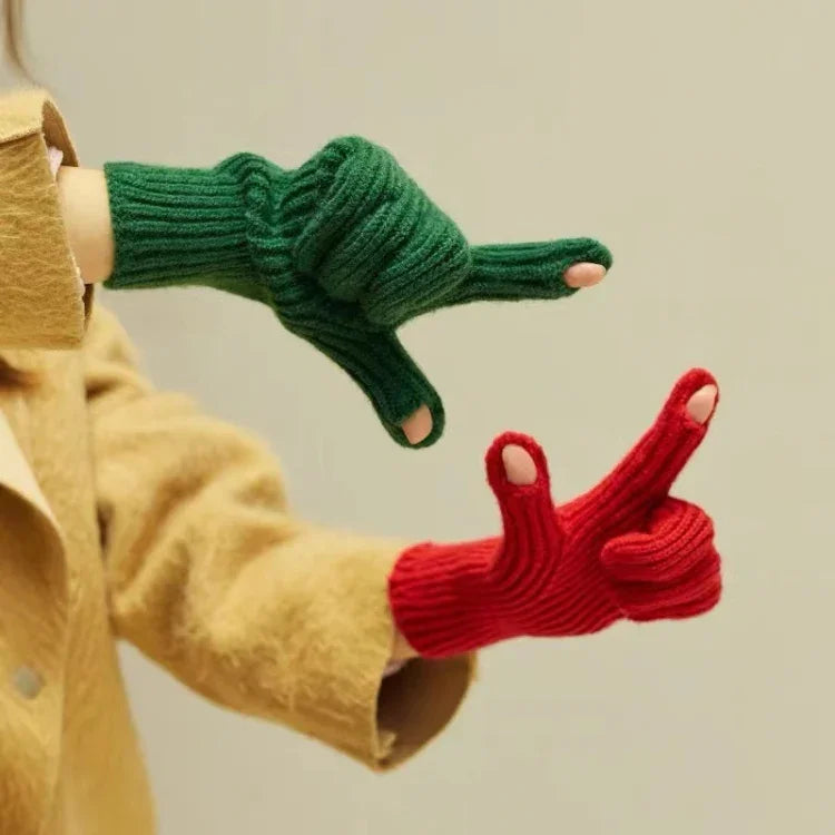 227-A0124 Gestrickte Wollhandschuhe Gestreifte Warme Touchscreen-Handschuhe Winter Warme Fahrradhandschuhe
