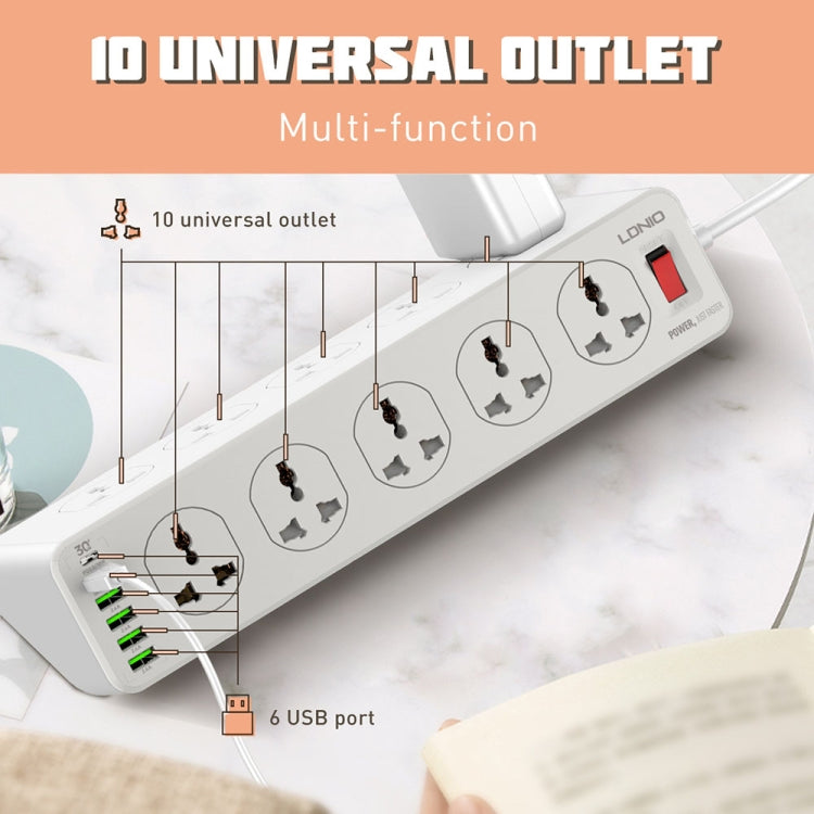 LDNIO SC10610 30W 10+6 Ports Multifunktionale Reise-Home-Office Schnelllade-Steckdose, Spezifikation:, UK-Stecker, EU-Stecker, US-Stecker