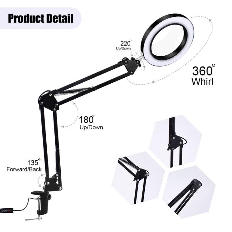 5X Vergrößerungsglas LED Faltbarer Langarm Clip Licht Augenschutz USB Leselampe, Klein, Mittel, Groß