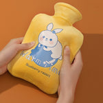 Cartoon Velvet Cover Thickened Explosion-Proof PVC Water-Filled Hot Water Bag, 500ML Milky White, 1000ML Milky White, 2000ML Milky White, 500ML Light Green, 1000ML Light Green, 2000ML Light Green, 500ML Yellow, 1000ML Yellow, 2000ML Yellow