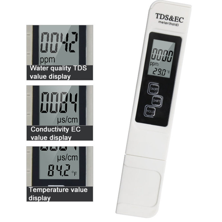 Hintergrundbeleuchtetes Modell TDS & EC Wasserqualitäts-Teststift Leitfähigkeitstest-Stift, Hintergrundbeleuchtetes Modell (Weiß), Hintergrundbeleuchtetes Modell (Blau)