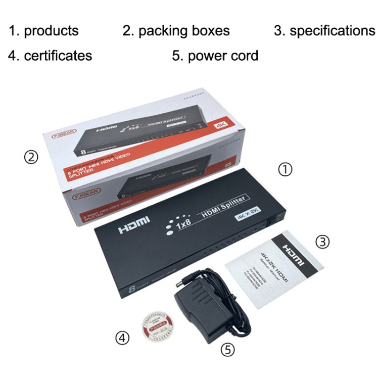 FJGEAR SM4K108 8-Port HDMI-Splitter 4K HD Audio- und Videosplitter EU-Stecker, SM4K108