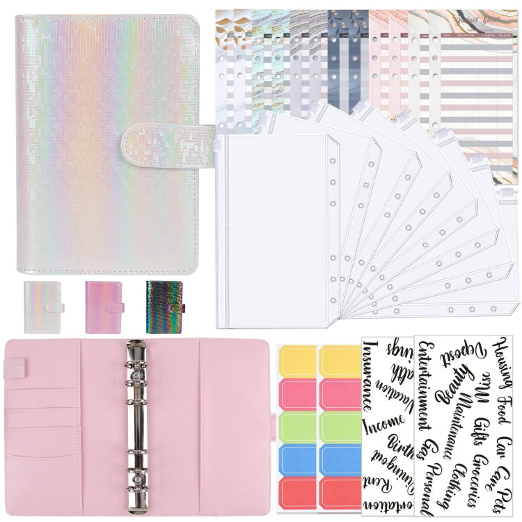 A6 Illusion Magic Square Loose-leaf PU Notebook Cash Budget Book, White, Black, Pink, Purple, Orange, Blue, Green, Milk Tea