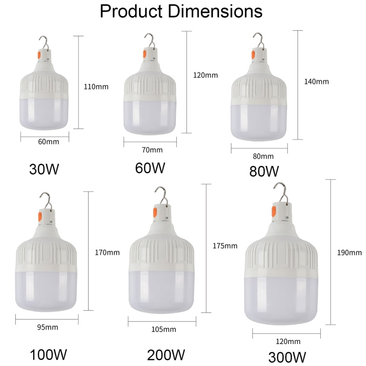 AB26 USB-Lade-LED-Glühbirne, Nachtmarkt-Standleuchten, Outdoor-Camping-Hängelampe, Leistung:, 30W (Weiß), 60W (Weiß), 80W (Weiß), 100W (Weiß), 200W (Weiß), 300W (Weiß), 80W (Orange), 100W (Orange), 200W (Orange), 300W (Orange)