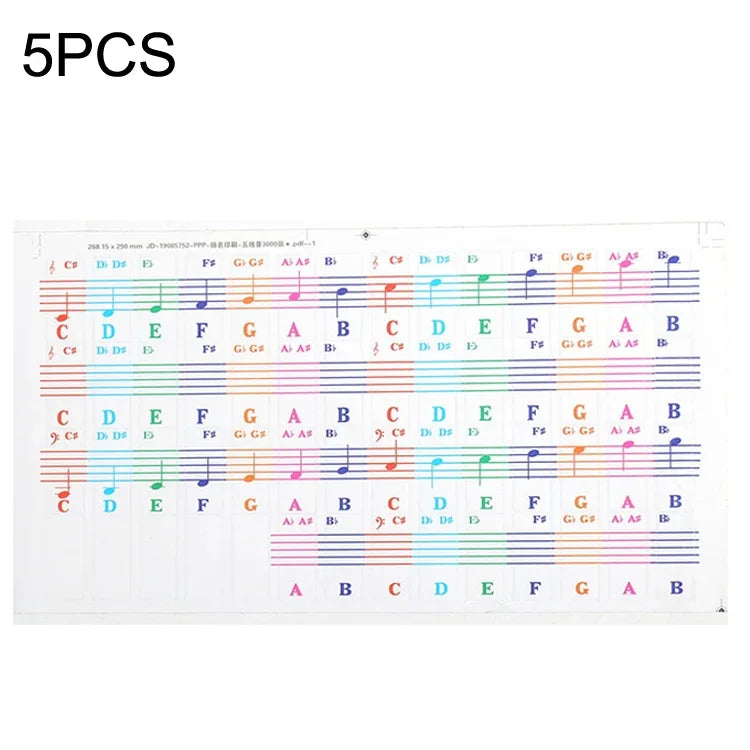 5 Stück farbige Aufkleber für Kinderklaviertastaturen, Musikinstrumentenzubehör, QT-005, QT-005-A, QT-0302