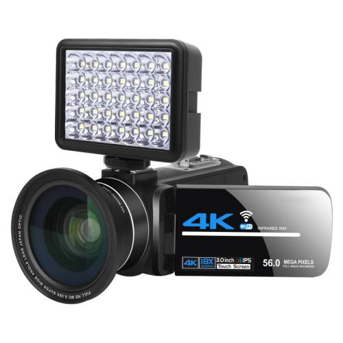5600PX Zoomfähige 4K Digitale Videokamera Schwarz, Schwarz, mit Fülllicht + Weitwinkelobjektiv, mit Haube + Mikrofon + Weitwinkelobjektiv, mit Stabilisator-Kit