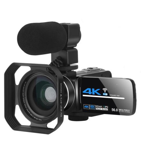 5600PX Zoomfähige 4K Digitale Videokamera Schwarz, Schwarz, mit Fülllicht + Weitwinkelobjektiv, mit Haube + Mikrofon + Weitwinkelobjektiv, mit Stabilisator-Kit