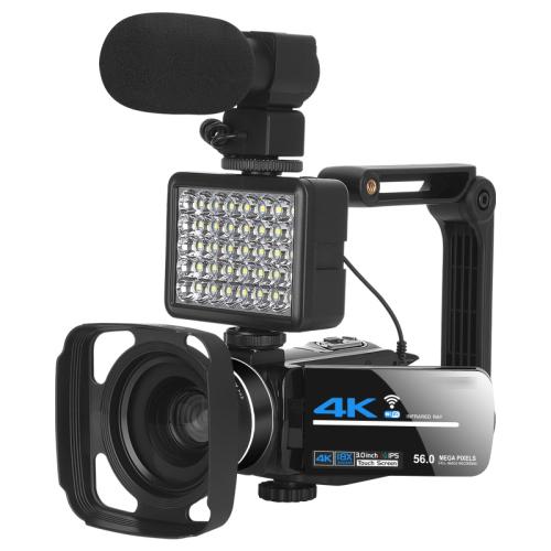 5600PX Zoomfähige 4K Digitale Videokamera Schwarz, Schwarz, mit Fülllicht + Weitwinkelobjektiv, mit Haube + Mikrofon + Weitwinkelobjektiv, mit Stabilisator-Kit