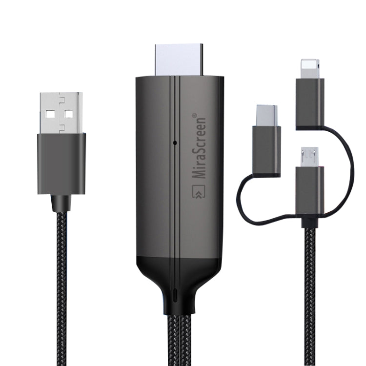 1080P HDTV Dongle-Kabel, Plug & Play HDMI mit Bildschirm, Plug & Play, LD36 8 Pin + Micro USB + Type-C / USB-C auf HDMI