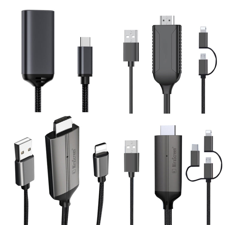 1080P HDTV Dongle-Kabel, Plug & Play HDMI mit Bildschirm, Plug & Play, LD36 8 Pin + Micro USB + Type-C / USB-C auf HDMI