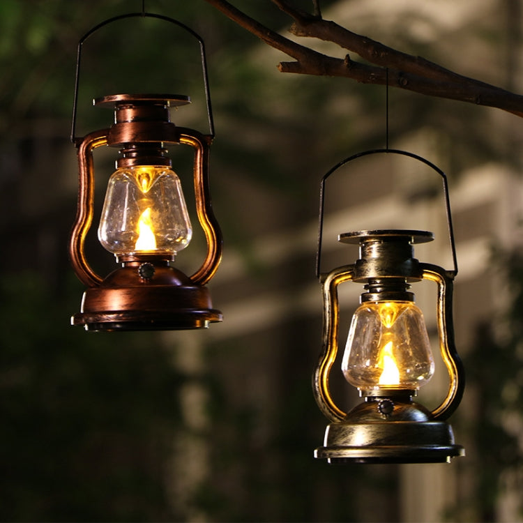200802 Retro Solar Kerosene Lamp Shape Handheld Lamp Home Decor Flame Lamp, Bronze, Gold, Silver, Rusty, Red