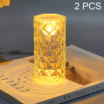 2 STÜCK SF-001A 1,5V Rosen Ambiente Licht Nachttisch Kristall LED Schreibtischlampe, 2 STÜCK Gelbes Licht Ohne Luftbefeuchter, 2 STÜCK Weißes Licht Ohne Luftbefeuchter