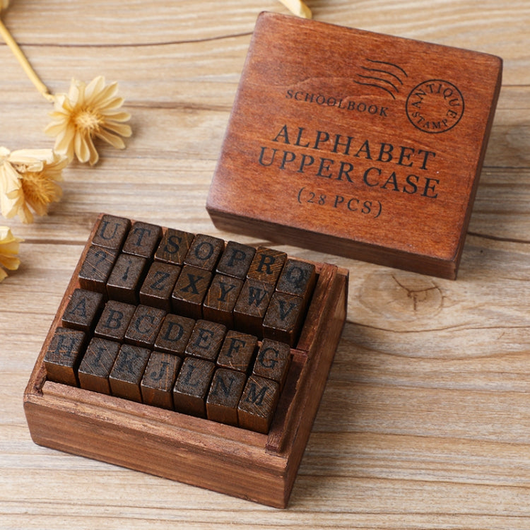 E13 28PCS/Set Vintage Wooden Alphabet and Number Diary Handbook DIY Stamps, Regular Capital, Regular Lowercase, Cursive Capital, Cursive Lowercase, Digital Weather