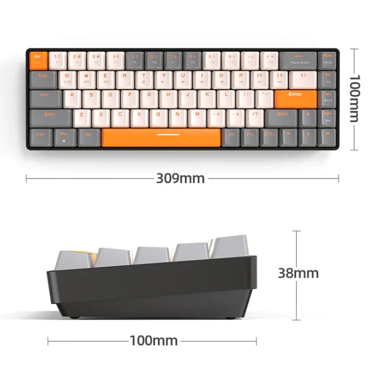 ZIYOU LANG K68 68 Tasten Bluetooth Kabellose Dual-Mode Mechanische Tastatur, Stil:, Version mit roter Welle (Glänzend), Version mit grüner Welle (Grau), Version mit roter Welle (Grau)
