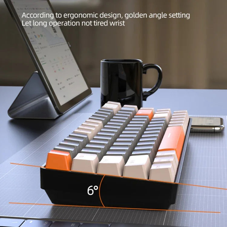 ZIYOU LANG K68 68 Tasten Bluetooth Kabellose Dual-Mode Mechanische Tastatur, Stil:, Version mit roter Welle (Glänzend), Version mit grüner Welle (Grau), Version mit roter Welle (Grau)