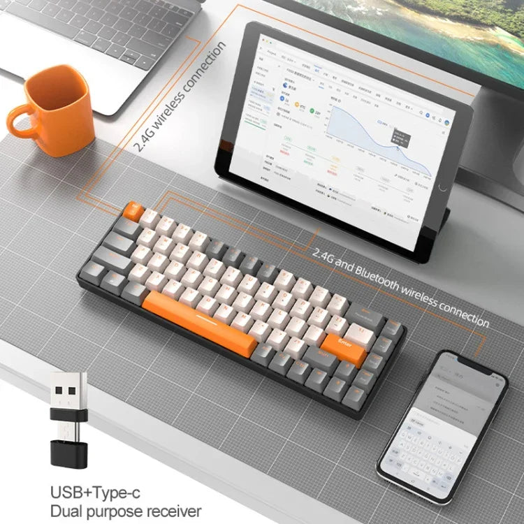 ZIYOU LANG K68 68 Tasten Bluetooth Kabellose Dual-Mode Mechanische Tastatur, Stil:, Version mit roter Welle (Glänzend), Version mit grüner Welle (Grau), Version mit roter Welle (Grau)