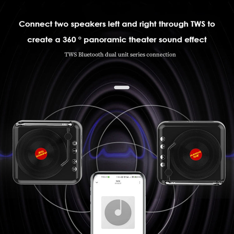 H3 Retro Bluetooth Mini-Lautsprecher in Schallplattenspielerform, Schwarz, Weiß, Holzmaserung