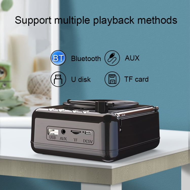 H3 Retro Bluetooth Mini-Lautsprecher in Schallplattenspielerform, Schwarz, Weiß, Holzmaserung