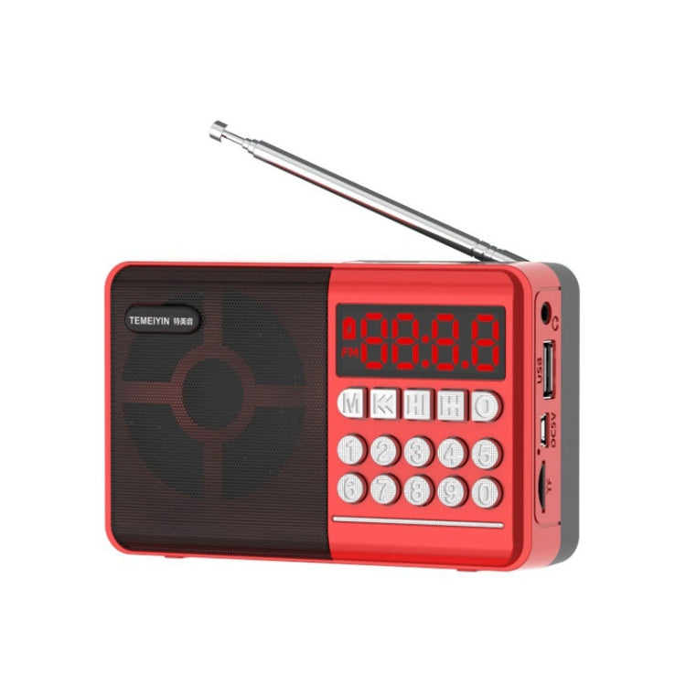 TEMEIYIN LED-Digitalanzeige-Karte Bluetooth-Radio-Lautsprecher Morgendliches Training Tragbarer Player, Rot, Rot mit Licht
