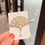 Strass-Haarspangen für Damen, Ponyfrisuren, verschiedene Designs: 293 Bergkamelienblume, 371 Fächer, 380 Perle